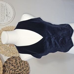 Vintage College Town Navy Blue Velvet Vest Womens 7/8 Academia Preppy Holidays